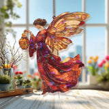 Autumn Angel Acrylic Suncatcher, Red and Gold Winged Woman Window Hanging, Harvest Fairy Art, Spiritual Acrylic Home Decor Gift