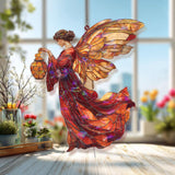 Autumn Angel Acrylic Suncatcher, Red and Gold Winged Woman Window Hanging, Harvest Fairy Art, Spiritual Acrylic Home Decor Gift