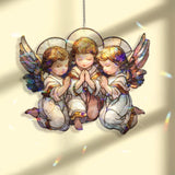 Three Angels Acrylic Suncatcher, Praying Cherubs Window Hanging, Guardian Angel Baby Art, Celestial Acrylic Home Decor Gift