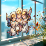 Three Angels Acrylic Suncatcher, Praying Cherubs Window Hanging, Guardian Angel Baby Art, Celestial Acrylic Home Decor Gift