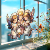 Three Angels Acrylic Suncatcher, Praying Cherubs Window Hanging, Guardian Angel Baby Art, Celestial Acrylic Home Decor Gift