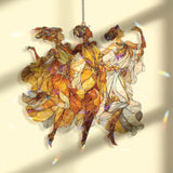 Three Dancing Goddesses Acrylic Suncatcher, Elegant Women Art Nouveau Window Hanging, Golden Flowing Dress Acrylic Home Decor Gift