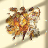 Three Dancing Goddesses Acrylic Suncatcher, Elegant Women Art Nouveau Window Hanging, Golden Flowing Dress Acrylic Home Decor Gift