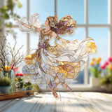 Golden Goddess Acrylic Suncatcher, Elegant Dancing Woman Window Hanging, Flowing Dress Art Nouveau Acrylic Home Decor Gift