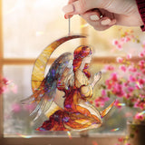 Angel on Crescent Moon Acrylic Suncatcher, Praying Guardian Angel Window Hanging, Celestial Spiritual Acrylic Home Decor Gift