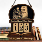 Books Read This Year Tracker - Gothic Skeleton Reading Sign, Spooky Book Lover Gift, Book Funny Quote, Just One More Chapter Library Counter