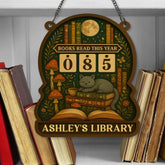 Books Read Tracker With Cat and Books, Books Read This Year, Bookish Decor, Bookshelf Counter, Reader Gift, Birthday Gift for Book Lover