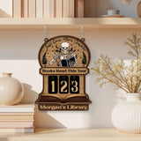 Books Read This Year Tracker - Gothic Skeleton Reading Sign, Just One More Chapter Library Counter, Spooky Book Lover Gift, Book Funny Quote