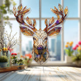Deer Head Acrylic Suncatcher, Woodland Stained Glass Style Window Art, Rustic Forest Animal Decor Gift for Nature Lover Home