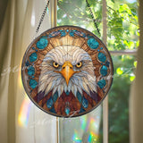 Eagle Stained Glass Suncatcher, Round Bald Eagle Window Panel, American Symbol Glass Art Home Decor Gift