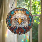 Eagle Stained Glass Suncatcher, Round Bald Eagle Window Panel, American Symbol Glass Art Home Decor Gift
