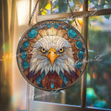 Eagle Stained Glass Suncatcher, Round Bald Eagle Window Panel, American Symbol Glass Art Home Decor Gift