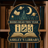 Celestial Books Read Tracker Sign, Moon and Planet Wooden Library Decor, Personalized Reading Counter, Fantasy Book Lover Gift