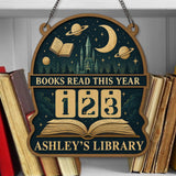 Celestial Books Read Tracker Sign, Moon and Planet Wooden Library Decor, Personalized Reading Counter, Fantasy Book Lover Gift