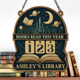 Celestial Books Read Tracker Sign, Moon and Planet Wooden Library Decor, Personalized Reading Counter, Fantasy Book Lover Gift