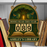 Enchanted Forest Books Read Tracker Sign, Tree of Knowledge Wooden Library Decor, Personalized Reading Counter, Book Lover Gift
