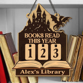 Books Read This Year Tracker - Dragon Castle Reading Sign, Fantasy Wooden Library Counter, Book Lover Gift, Medieval Reading Decor