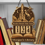 Books Read This Year Tracker - Dragon Castle Wooden Reading Sign, Book Lover Gift, Enchanted Medieval Decor, Fantasy Library Counter