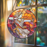 Archangel Stained Glass Suncatcher, Round Warrior Angel with Bow, Heavenly Power and Strength, Spiritual Home Decor, Inspirational Gift