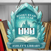 Books Read This Year Tracker - Crystal Dragon Castle Sign, Icy Fantasy Wooden Library Counter, Magical Reading Decor