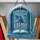 Books Read This Year Tracker - Ice Dragon Castle Reading Sign, Frozen Fantasy Wooden Library Counter, Winter Magic Decor