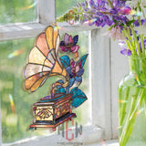 Vintage Gramophone Acrylic Suncatcher, Stained Glass Style Music Lover Window Hanging, Retro Floral Home Decor Gift