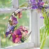Crescent Moon Petunia Acrylic Suncatcher, Stained Glass Style Purple Pink Floral Window Hanging, Garden Flower Home Decor Gift