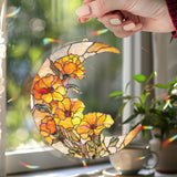 Crescent Moon Poppy Acrylic Suncatcher, Stained Glass Style Orange Floral Window Hanging, Bright Flower Home Decor Gift