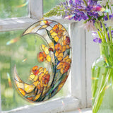 Crescent Moon Daffodil Acrylic Suncatcher, Stained Glass Style Yellow Floral Window Hanging, Spring Flower Home Decor Gift