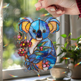 Blue Koala Acrylic Suncatcher, Stained Glass Style Animal Window Hanging, Cute Wildlife Floral Decor Gift for Nature Lovers