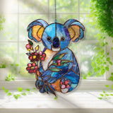 Blue Koala Acrylic Suncatcher, Stained Glass Style Animal Window Hanging, Cute Wildlife Floral Decor Gift for Nature Lovers