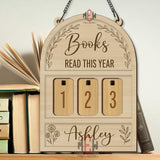 Books Read This Year Tracker - Floral Wooden Reading Sign, Personalized Book Counter with Open Book Design, Book Lover Gift