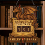 Books Read This Year Tracker - Dragon Scroll Library Sign, Fantasy Wooden Reading Counter, Magical Medieval Decor