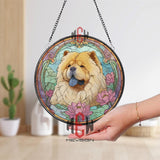 Chow Chow Stained Glass Suncatcher, Lotus Flower Dog Panel, Fluffy Dog Window Decor, Art Nouveau Pet Memorial, Asian Floral Glass Art