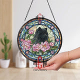 Black Chow Chow Stained Glass Suncatcher, Floral Dog Window Hanging, Pink Peony Pet Ornament, Dog Lover Gift, Elegant Home Decor