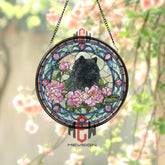 Black Chow Chow Stained Glass Suncatcher, Floral Dog Window Hanging, Pink Peony Pet Ornament, Dog Lover Gift, Elegant Home Decor