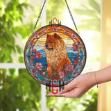 Chow Chow Dog Glass Suncatcher, Stained Glass Style Window Art, Floral Pet Ornament, Bright Sunset Dog Lover Gift, Home Decor