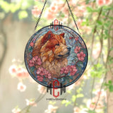 Chow Chow Dog Glass Suncatcher, Stained Glass Window Art, Sunset Floral Pet Ornament, Vibrant Dog Lover Gift, Home Window Decor