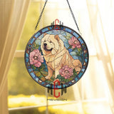 Chow Chow Stained Glass Suncatcher, Floral Dog Window Art, Pink Magnolia Pet Ornament, Elegant Dog Lover Gift, Home Window Decor