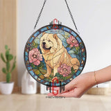 Chow Chow Stained Glass Suncatcher, Floral Dog Window Art, Pink Magnolia Pet Ornament, Elegant Dog Lover Gift, Home Window Decor