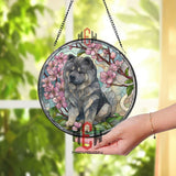 Black Chow Chow Stained Glass Suncatcher, Floral Dog Window Art, Cherry Blossom Pet Ornament, Unique Dog Lover Gift, Home Decor