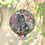 Black Chow Chow Stained Glass Suncatcher, Floral Dog Window Art, Cherry Blossom Pet Ornament, Unique Dog Lover Gift, Home Decor