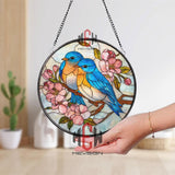Bluebird Couple Stained Glass Suncatcher, Floral Bird Window Art, Spring Blossom Ornament, Nature Lover Gift, Home Window Decor