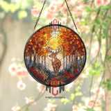 Deer Forest Stained Glass Suncatcher, Autumn Woodland Window Art, Sunlight Nature Ornament, Wildlife Lover Gift, Rustic Home Decor