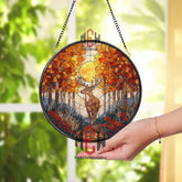 Deer Forest Stained Glass Suncatcher, Autumn Woodland Window Art, Sunlight Nature Ornament, Wildlife Lover Gift, Rustic Home Decor