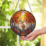 Deer Forest Stained Glass Suncatcher, Autumn Woodland Window Art, Sunlight Nature Ornament, Wildlife Lover Gift, Rustic Home Decor