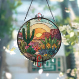 Desert Cactus Stained Glass Suncatcher, Southwest Sunset Window Art, Succulent Floral Ornament, Nature Gift, Boho Home Decor