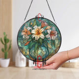 Lily Flower Stained Glass Suncatcher, Floral Window Art, Elegant Vase Ornament, Botanical Gift, Bright Home Window Decor