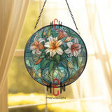 Lily Flower Stained Glass Suncatcher, Floral Window Art, Elegant Vase Ornament, Botanical Gift, Bright Home Window Decor
