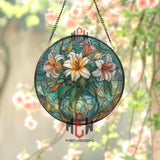 Lily Flower Stained Glass Suncatcher, Floral Window Art, Elegant Vase Ornament, Botanical Gift, Bright Home Window Decor